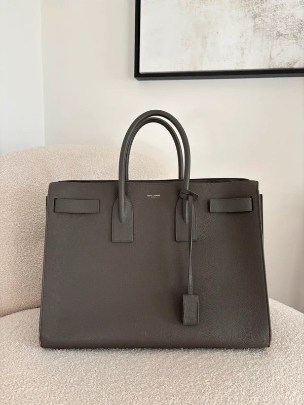 Saint Laurent Sac De Jour Grey Bag Pebbled Calfskin Large